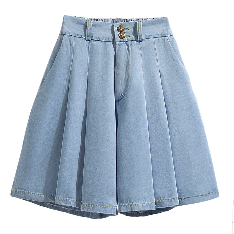 Plus size women's Tencel Denim shorts summer Thin Ice Silk chubby girl loose slimming small wide leg shorts