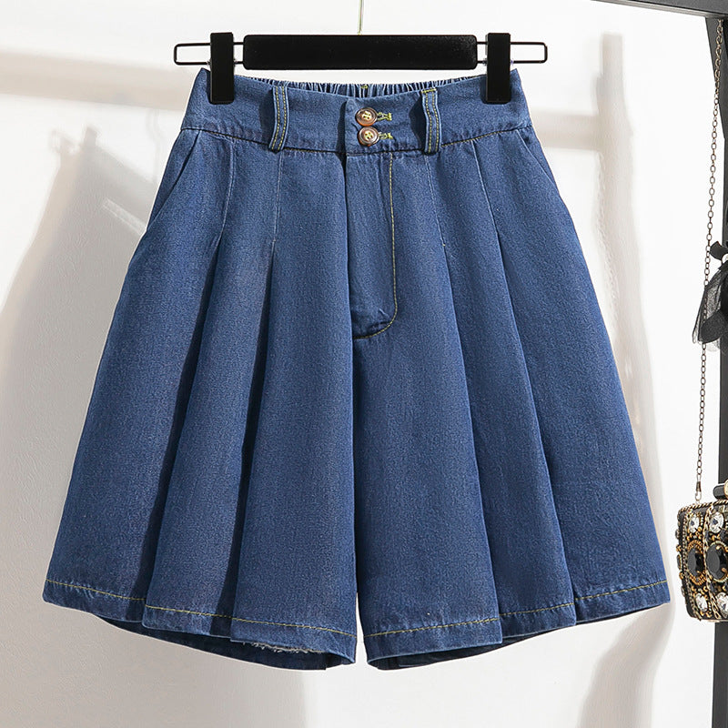 Plus size women's Tencel Denim shorts summer Thin Ice Silk chubby girl loose slimming small wide leg shorts
